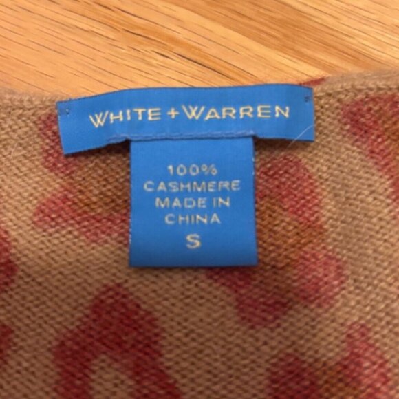 White + Warren Cashmere Sweater Animal Print Tan Red Women Size S - SEE DETAILS - Picture 2 of 9